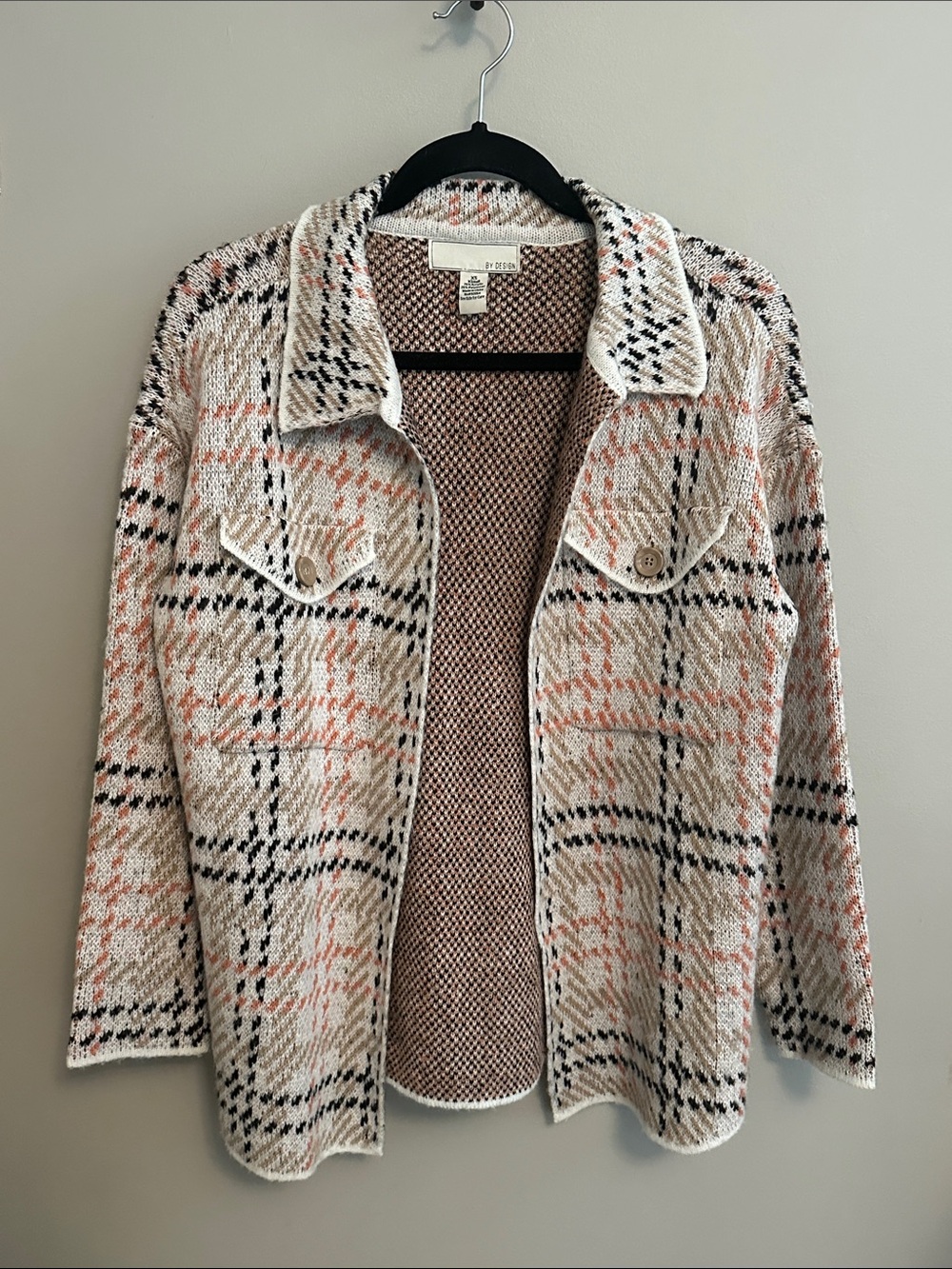 Pink & Grey Plaid Knit Cardigan